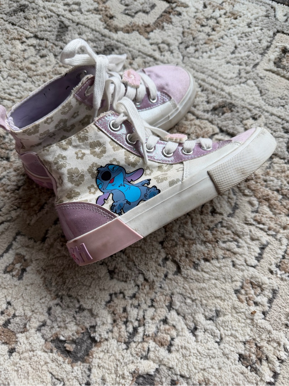 Disney High-Top Sneakers with Stitch Accent - Pink, White & Blue